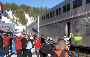 Boarding a train will skis is a thing again.