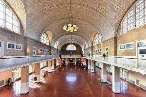 large hall space where immigrants registered at Ellis Island