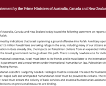 Canada, New Zealand and Australia leaders jointly call for ‘immediate humanitarian ceasefire’ in Gaza